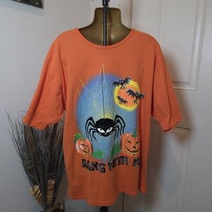 Vintage Halloween T-shirt "Hang with Me" Spider pumpkin Bats Size L Cotton
